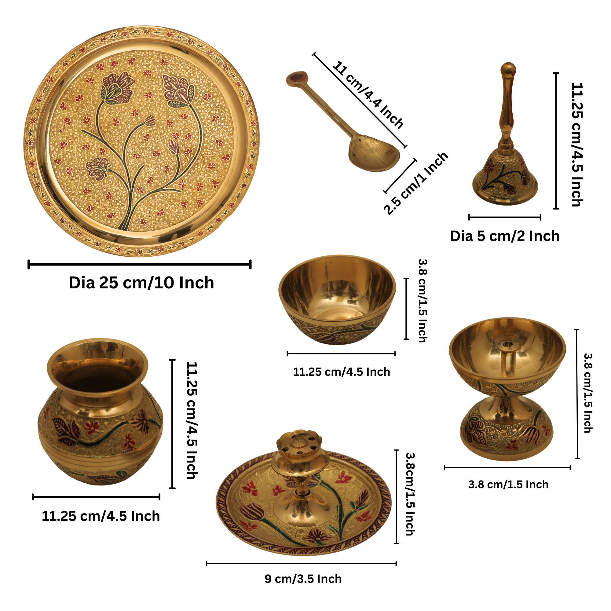 Brass Pooja Thali Set | 7 Pcs